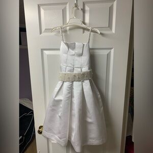Bonnie Jean White Formal Kids Dress with Pearl Belt